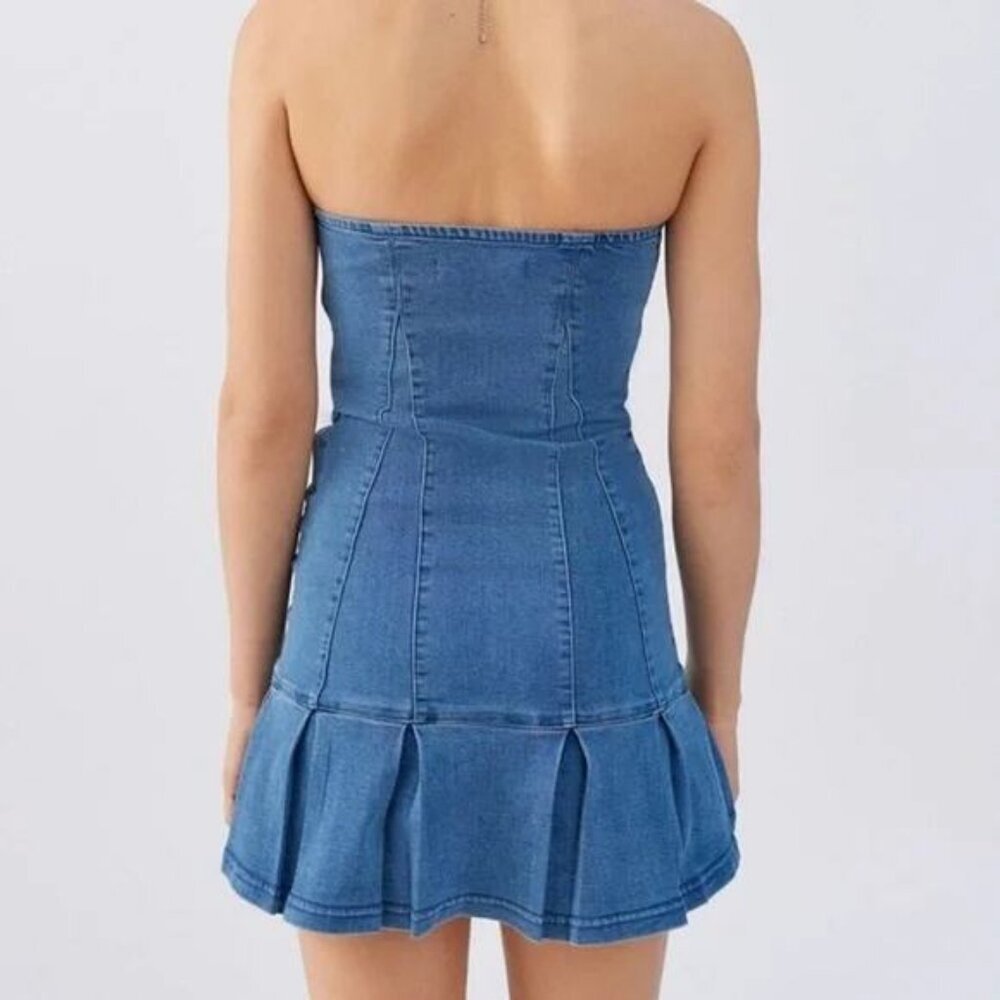 NWT URBAN OUTFITTERS Brandi Denim Strapless Mini Dress In Indigo Blue Size Small - Picture 4 of 7